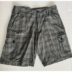 Modern Culture Men’s Plaid Black Green Cargo Zip Fly Belt Loop Cotton Shorts 32